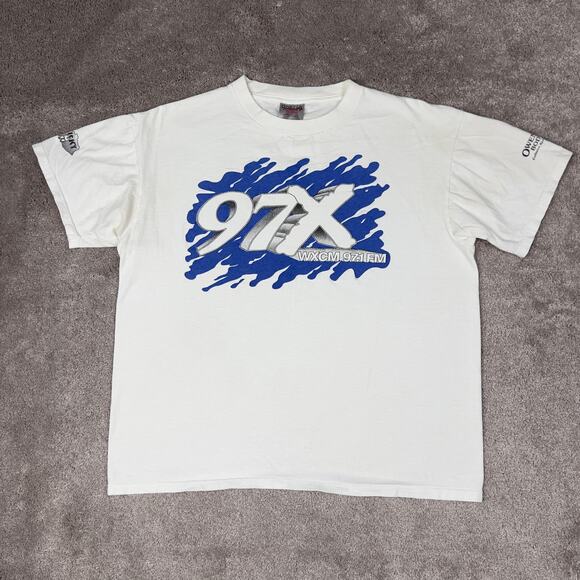 White 97X WXBM 97.1 FM Radio T-shirt Size L Music Oneita - Picture 1 of 6